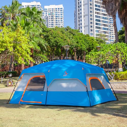KTT Extra Large Tent 10-12-14 Person(Style-B),Family Cabin Tents,2 Rooms,3 Doors and 3 Windows with Mesh,Straight Wall,Waterproof,Double Layer