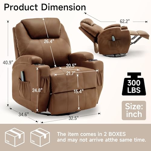 Recliner Chair, Rocking Chair with Massage and Heat, 360° Swivel Recliner Chairs for Adults