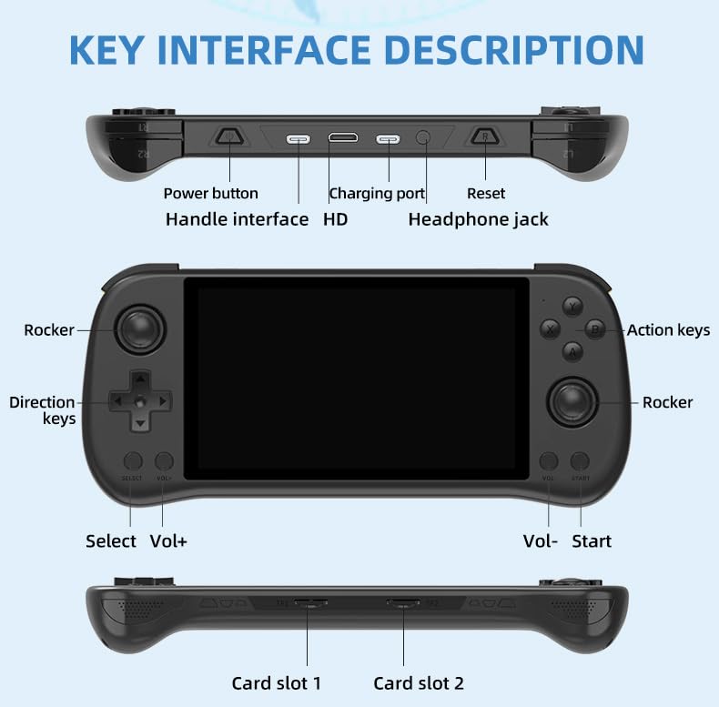 X55 Handheld Game Console with 5.5-Inch IPS Screen,HDMI Output RK3566 CPU, 4000mAh Battery Retro Portable Game Console for Kids and Adults（Black）