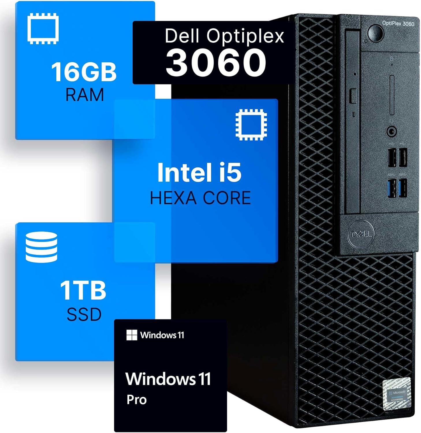 Dell Optiplex 3060 Desktop Computer | Intel i5-8500 (3.2) | 16GB DDR4 RAM | 1TB SSD Solid State | Windows 11 Professional | Home or Office PC