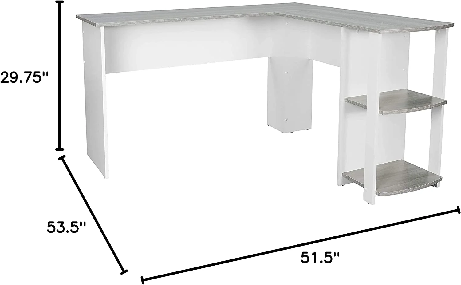 AngLink Shaped Desk - Modern Computer Desk with Corner Bookshelf & Side Storage Shelves for Home Office Accessories - Elegant, Space-Saving