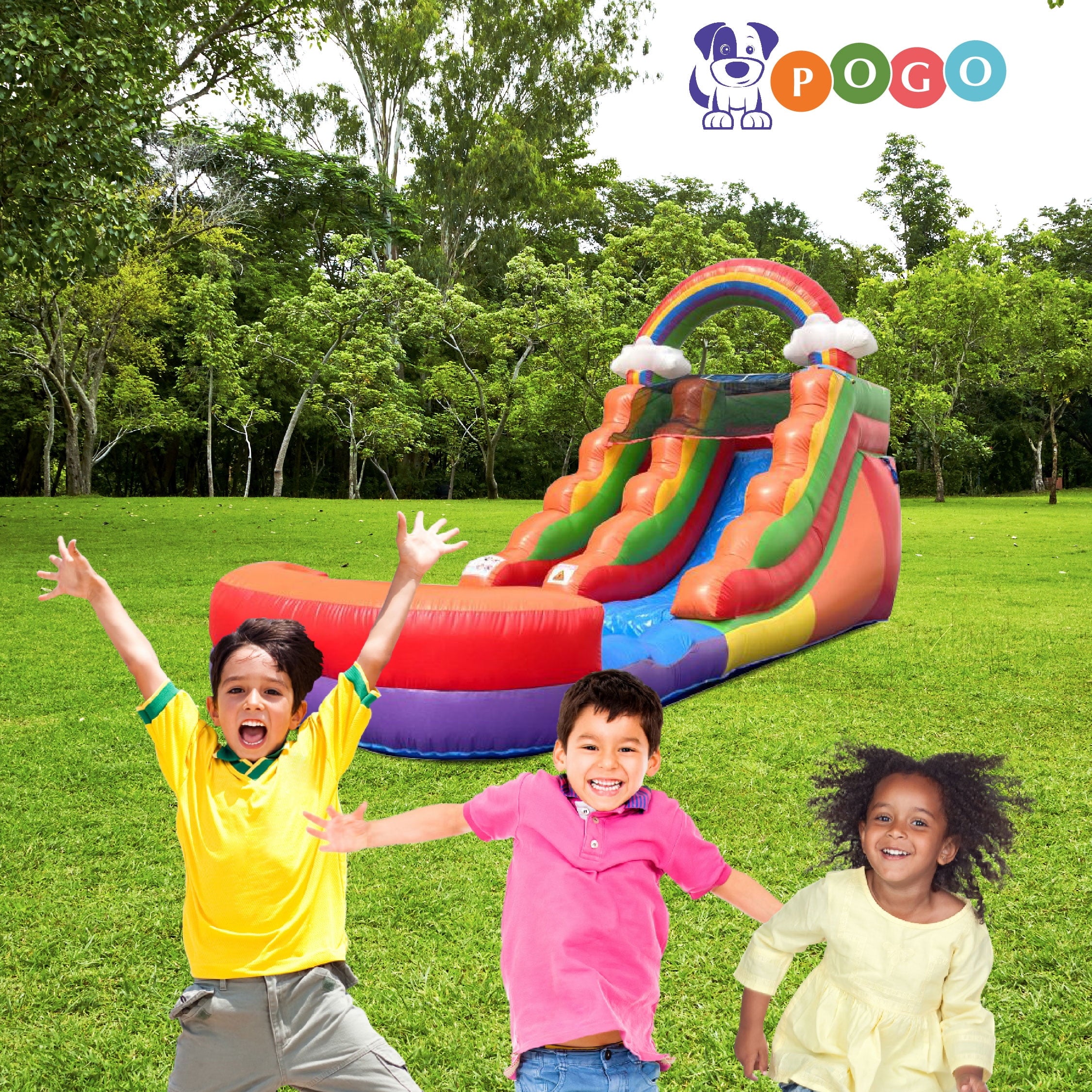 Pogo Bounce House Crossover Kids Inflatable Water Slide, Pink Unicorn with Blower, 12 ft