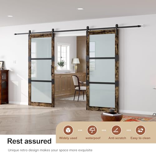 Fredbeck Double 36x84 Frosted Glass Barn Doors Aluminum Frame and 13.2ft Hardware Kit Included