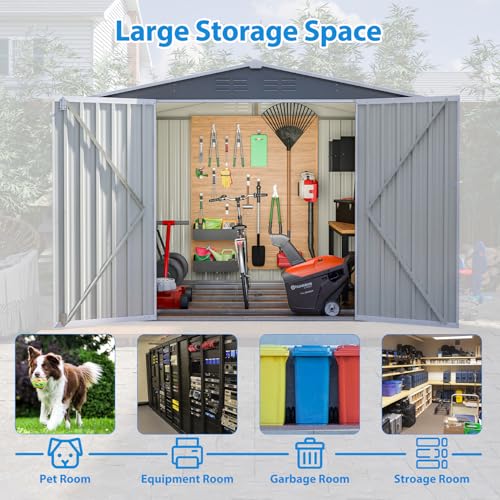6x4 ft Small Outdoor Metal Storage Shed with Floor Frame & Lockable Door, Heightened Entry Garden Tool Shed for Backyard, Durable Galvanized Steel