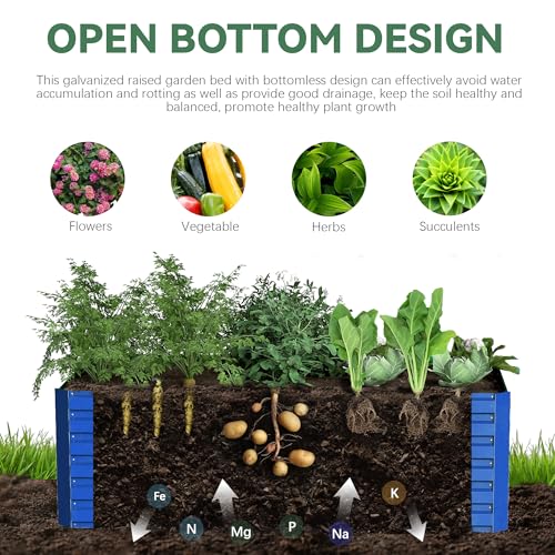 FOOWIN 2pcs 8x4x2ft Galvanized Raised Garden Bed, Planter Raised Garden Boxes Outdoor, Large Metal Raised Beds for Gardening