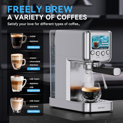Espresso Machine 20 Bar, Compact Espresso Maker with Milk Frother, Stainless Steel Coffee Machine with 42 oz Water Tank for Cappuccino