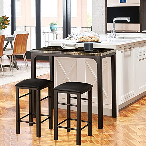 VECELO Kitchen Dining Room Table Set with 2 Chairs for Small Space, Apartment,Metal Steel Frame