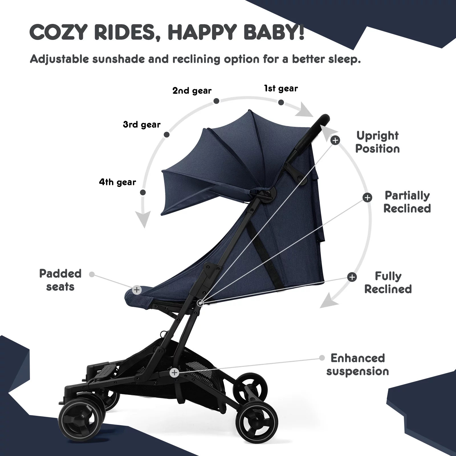 HARPPA Lightweight Travel Stroller, Compact Umbrella Stroller for Babies, Easy Folding, Black
