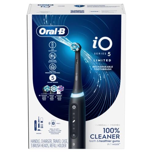 Oral-B iO Deep Clean + Whiten Rechargeable Electric Toothbrush with Visible Pressure Sensor, 2 Minute Timer, 5 Cleaning Settings, 1 iO5 Limited