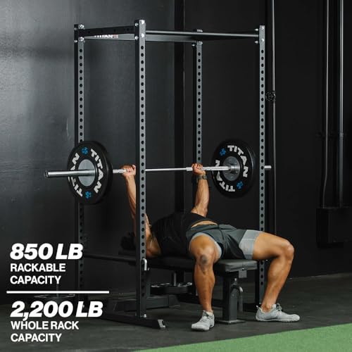 Titan Fitness T-2 Series Short Power Rack, Skinny Pull Up Bar, Pin and Pipe Safeties, Standard J-Hooks