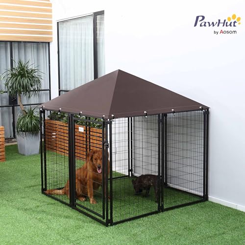 PawHut 4.6' x 4.6' x 5' Dog Kennel Outside, Welded Wire Outdoor Dog Kennel Run with Waterproof & UV Resistant Cover, for S&M Breeds, Chickens, Ducks