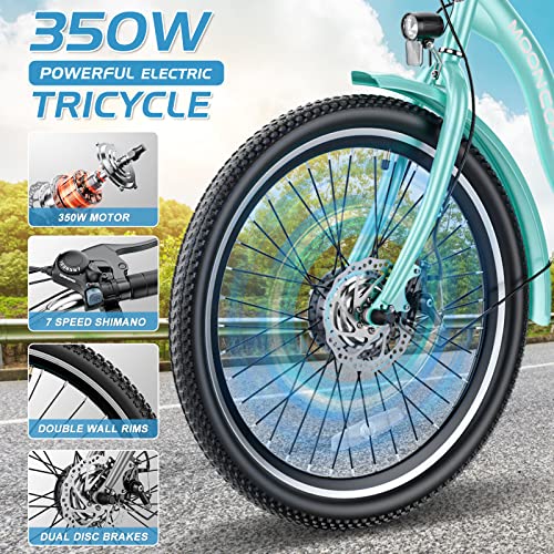 Electric Tricycle Electric Bicycle Electric Trike, 7 Speeds 3 Wheel Electric Bike for Adults with 350W 36V Removable Battery