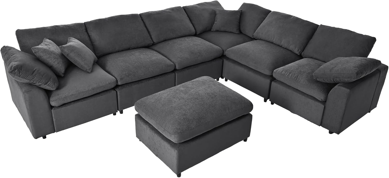 Deep Seat Convertible Modular Sectional Sofa with Movable Ottoman, L/U Shaped Oversized Corner Couch with Throw Pillows