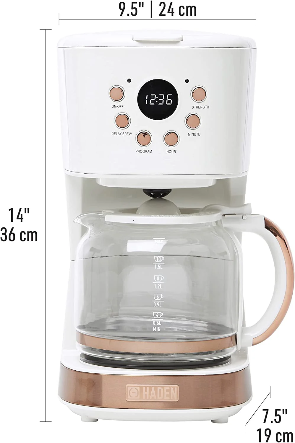 HADEN 75032 Heritage Innovative 12 Cup Capacity Programmable Vintage Retro Home Countertop Coffee Maker Machine with Glass Carafe  Turquoise Blue