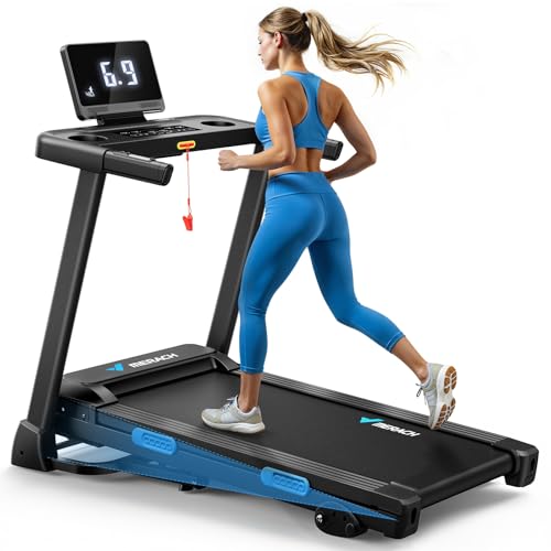MERACH Foldable Treadmill with Incline, 7.5MPH Quiet Treadmills for Home with Double Deck Technology, 4 Silicone Shock Cushion, Heart Rate Monitoring