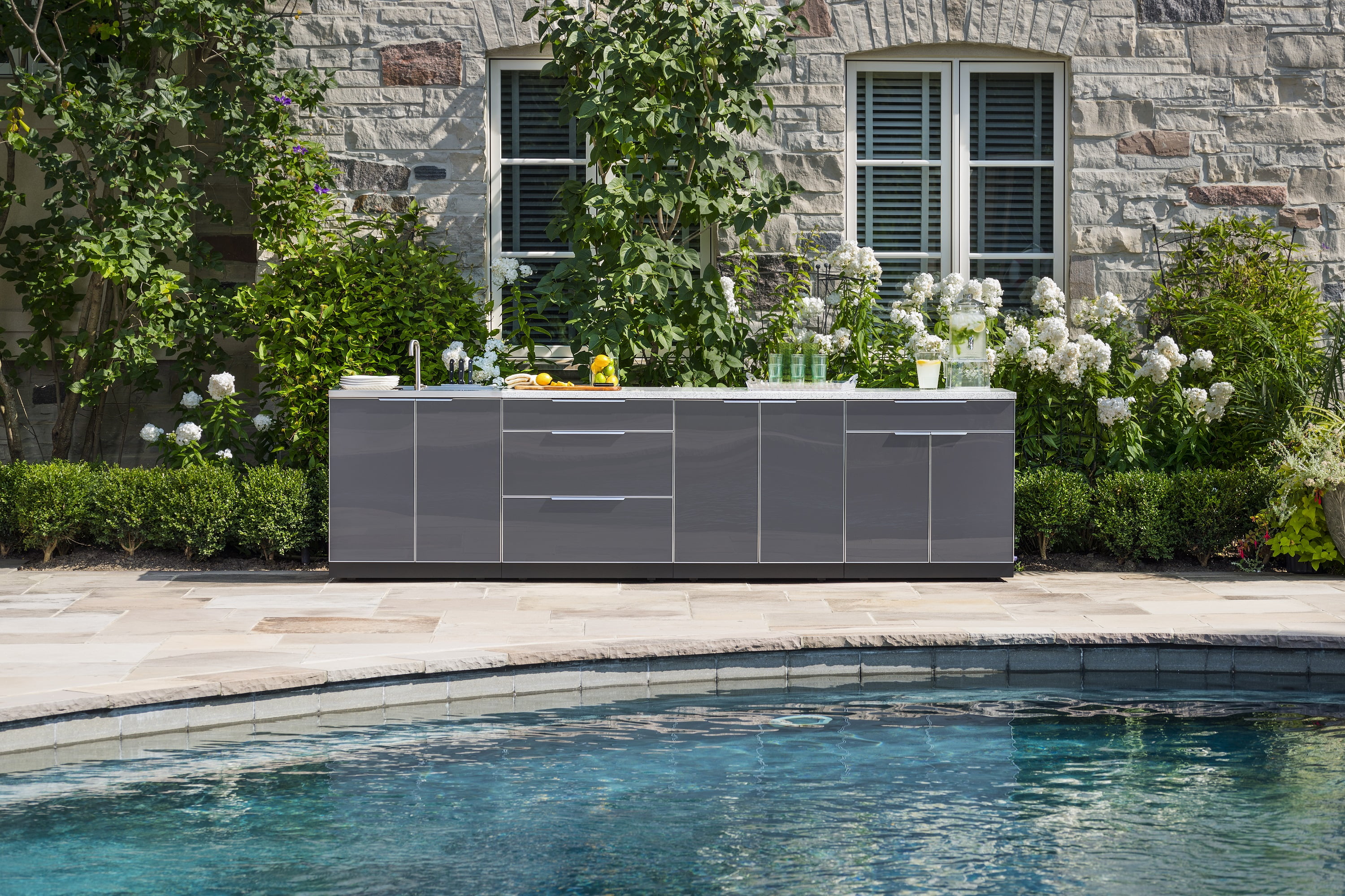 Outdoor Kitchen 5 Piece Cabinet Set in Slate Gray with Countertops