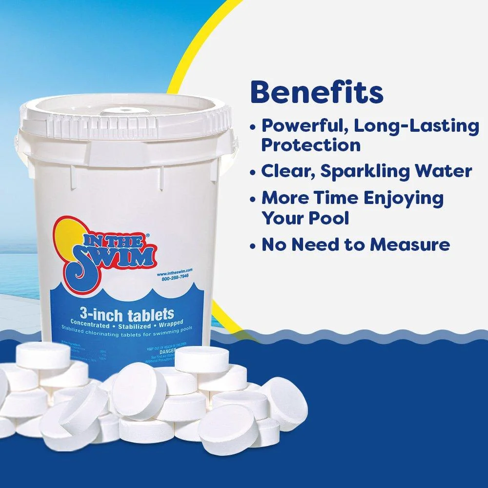 In The Swim 3 Inch Stabilized Chlorine Tablets for Sanitizing Swimming Pools - Individually Wrapped, Slow Dissolving - 90% Available Chlorine
