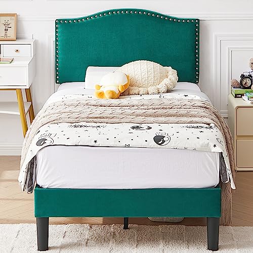 VECELO Twin Bed Frame Platform Bed Frame with Upholstered Headboard, Strong Frame and Wooden Slats Support, Strong Weight Capacity