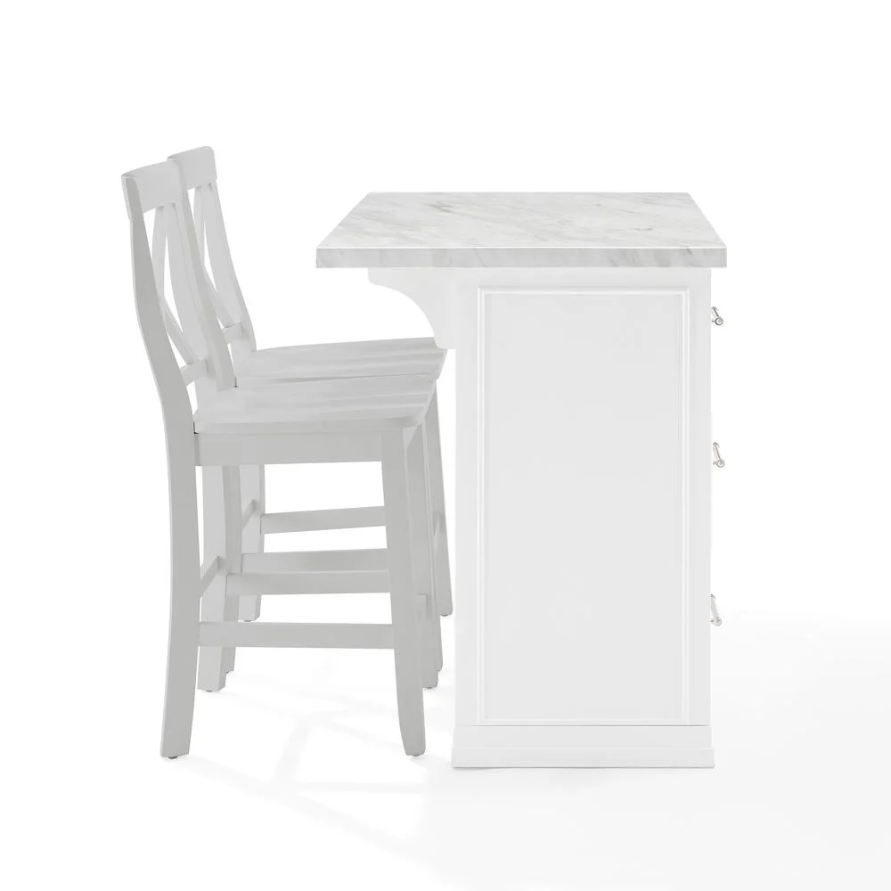 Crosley Furniture Cutler 3-Piece Wood Kitchen Island w/ X-Back Stools in White