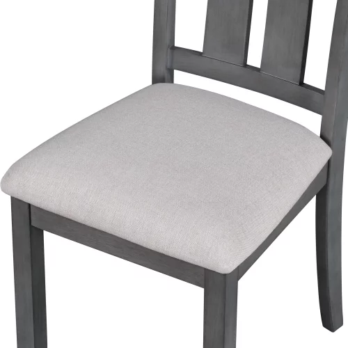 Churanty Rustic Farmhouse Dining Table Set for 7 Wooden Rectangular Table and 4 Upholstered Chairs & Bench for Dining Room,Gray