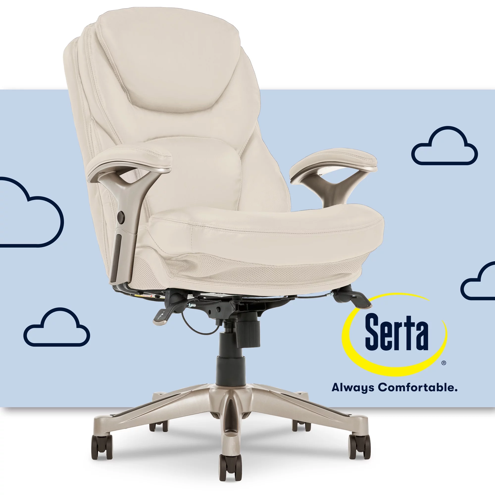 Serta Bonded Leather Office Chair with True Wellness BIM Tech, 250 lb. Capacity, Ivory