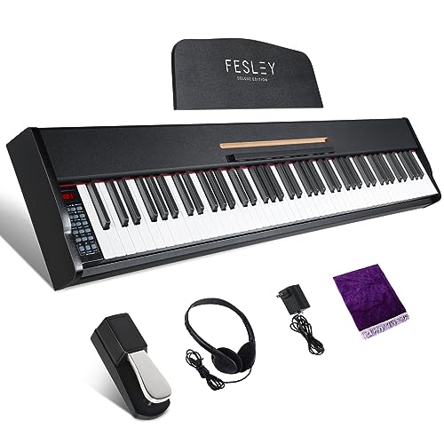 Fesley Weighted Piano Keyboard 88 Keys: Full Size Electric Keyboard Piano for Beginners, Portable 88 Key Keyboard with Daul Speaker,Sustain Pedal