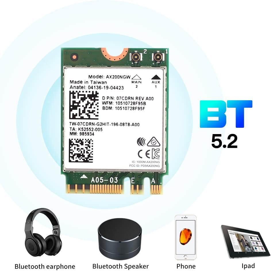 REKONG WiFi 6 AX200NGW M.2 2230 WiFi Network Card Dual Band 160MHz MU-MIMO 802.11AC AX 3000Mbps 2.4Ghz 5Ghz BT5.2 AX200 Wireless Adapter OFDMA