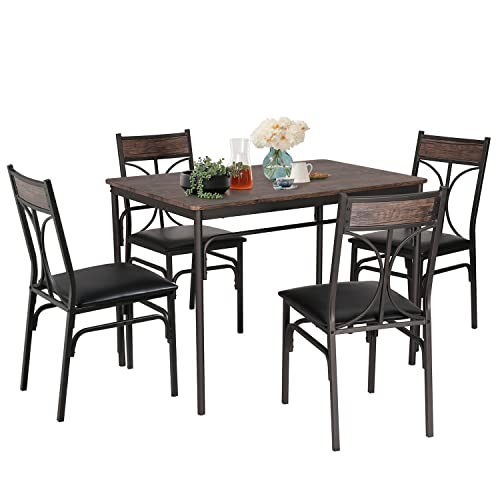 VECELO Kitchen Dining Room Table Set with 2 Chairs for Small Space, Apartment,Metal Steel Frame