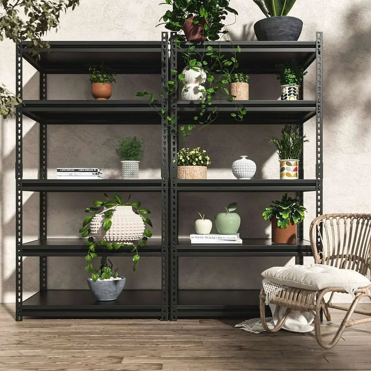FICISOG 5 Tier Storage Shelves,2PK Heavy Duty Garage Shelving, 400lbs Load Capacity Each Layer