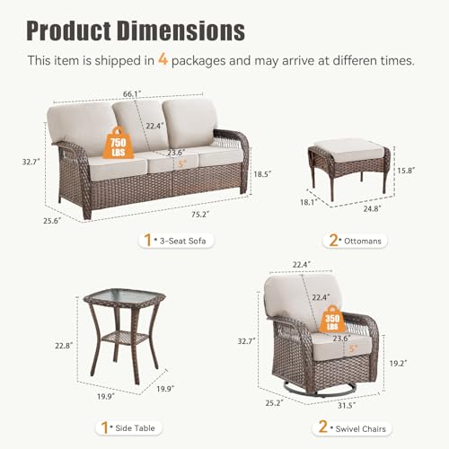 7 Pieces Outdoor Furniture Set with Swivel Chairs