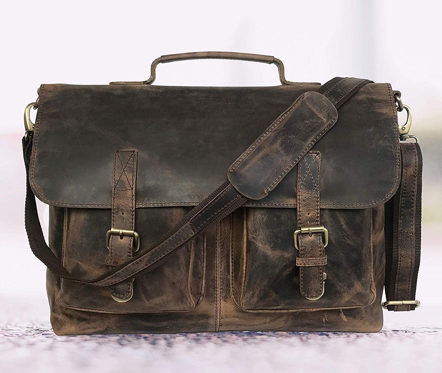 Cuero 16 Inch Retro Buffalo Leather Laptop Messenger Bag Office Briefcase College Bag (Vintage Brown)