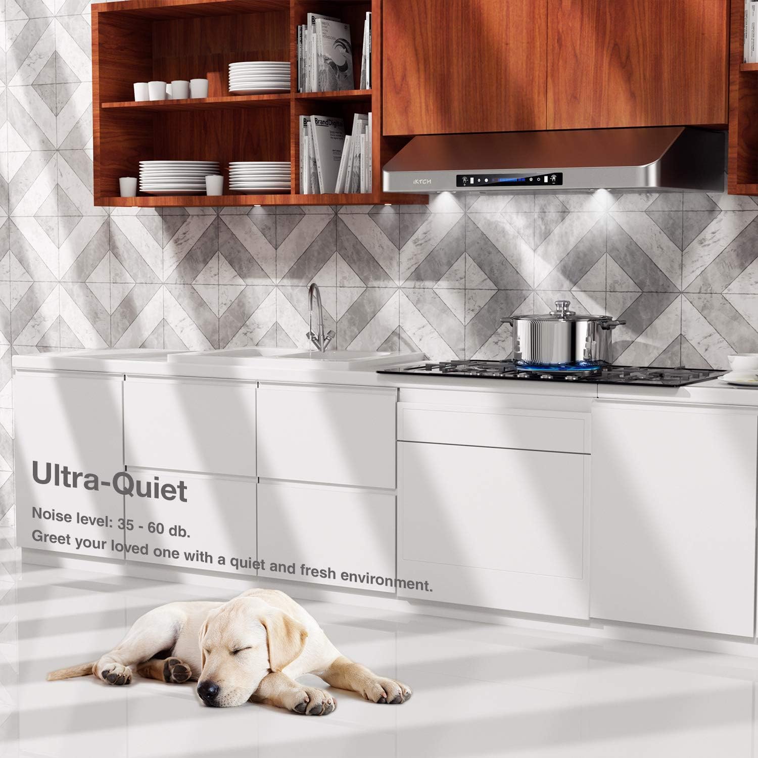 IKTCH 36 Inch Under Cabinet Range Hood with 900-CFM, 4 Speed Gesture Sensing&Touch Control Panel