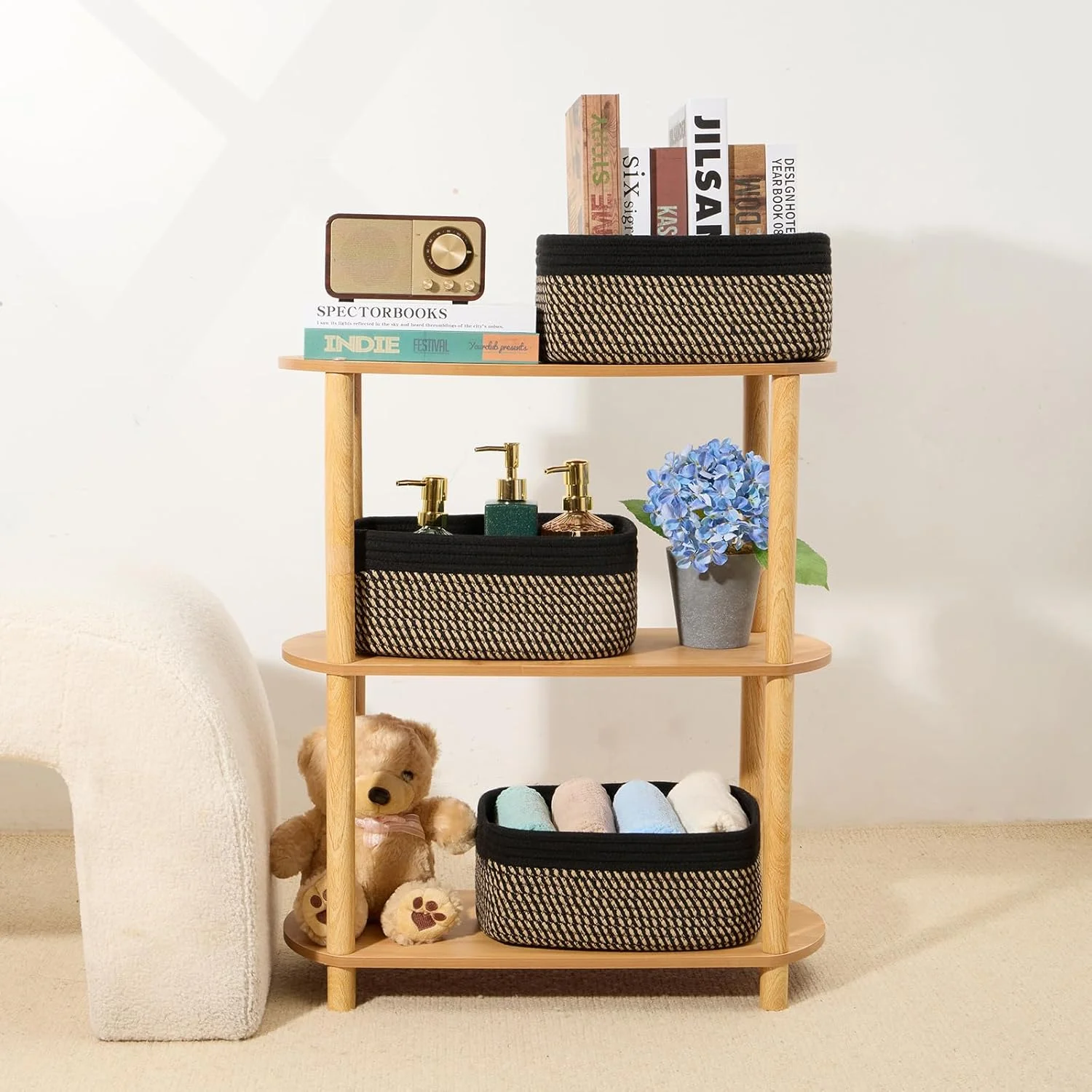 AllWays Plaza Small Storage Baskets for Organizing | Closet Organizer Bins | Shelf Toy Basket | Woven Rope Baskets | Cube Decorative Box | Shallow