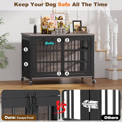 EasyCom 48"/42"/33" Dog Crate Furniture with Name Tag, Heavy Duty Dog Kennel Indoor for Large Dogs