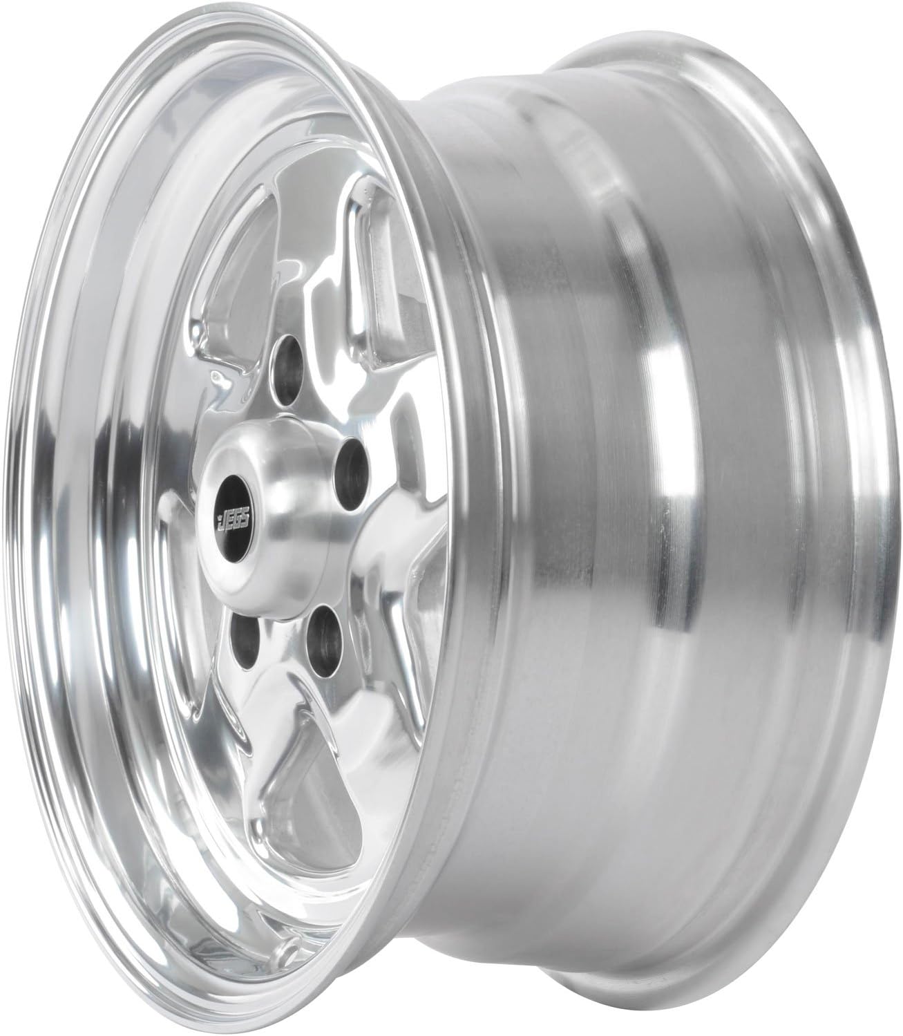 JEGS Sport Star Aluminum Wheel 15” x 7” | 5 x 4.75” Wheel Bolt Pattern Spacing | 0 mm Offset | 4” Backspacing | Polished Finish | 3.27” Center Bore |