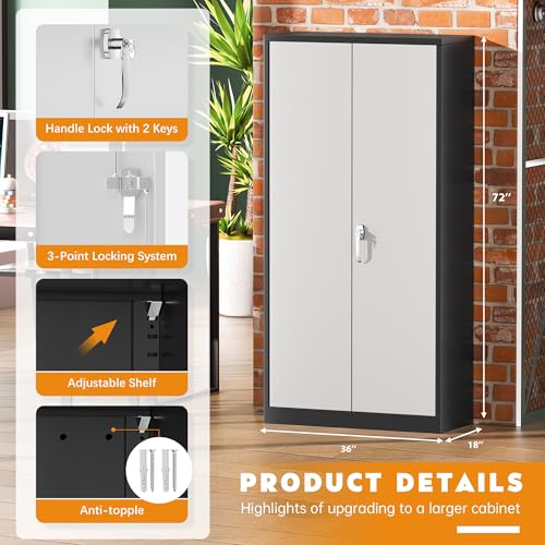 Greenvelly Steel SnapIt Storage Cabinet 72" Locking Metal Garage Storage Cabinet with 4 Adjustable Shelves, 2 Doors and Lock for File, Office, Garage
