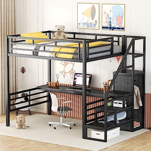 Metal Loft Bed with Desk