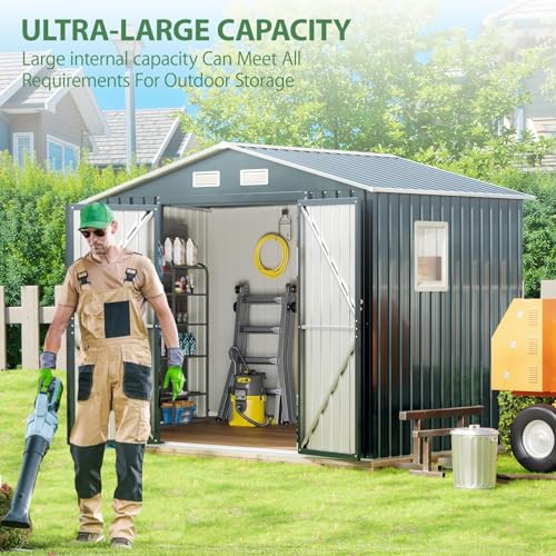 6x4FT Outdoor Steel Storage Shed with Clear Window, Lockable Doors, Weather-Resistant Metal Tool Shed for Garden, Backyard, Patio, and Utility Storage