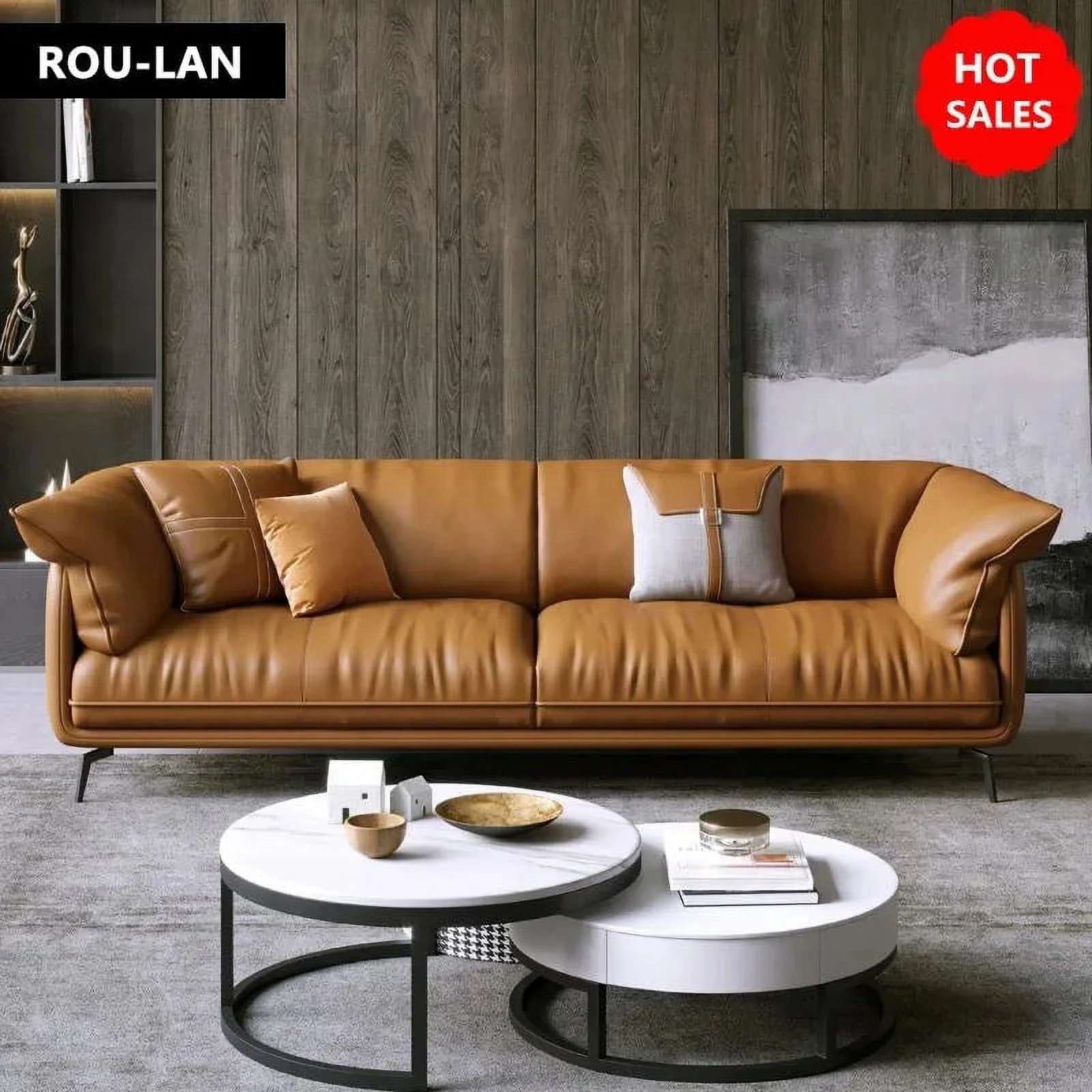 Modern Minimalist Living Room Leather Sofa  Apartment Furniture Set Combination Wtih Customzied Color