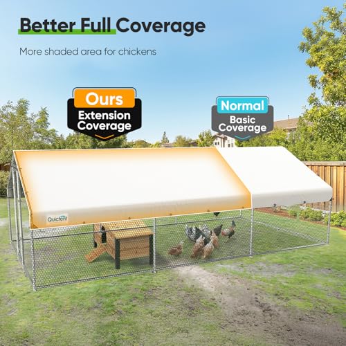 Quictent Large Metal Chicken Coop Run for 10+ Poultry with Galvanized Hardware Cloth and Waterproof Roof Cover
