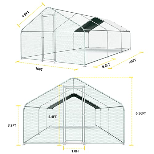 10x20FT Large Metal Chicken Run with Roof, Walk-in Poultry Cage Chicken Coop Runs House for Yard with Waterproof Cover