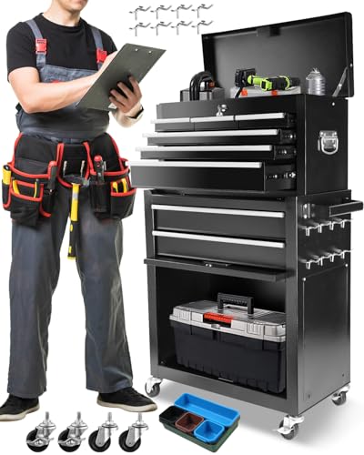 5-Drawer Rolling Tool Chest, Modular Tool Cabinet with Brake Casters & Removable Drawers, Workshop Toolbox Cart for Factory/Garage, Black