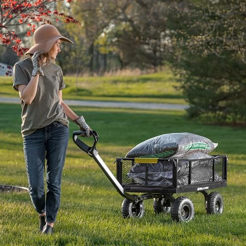 Gorilla Carts Steel Utility Wagon w/Removable Side Panels, 4 Cu Ft, 900 lb Capacity, Black