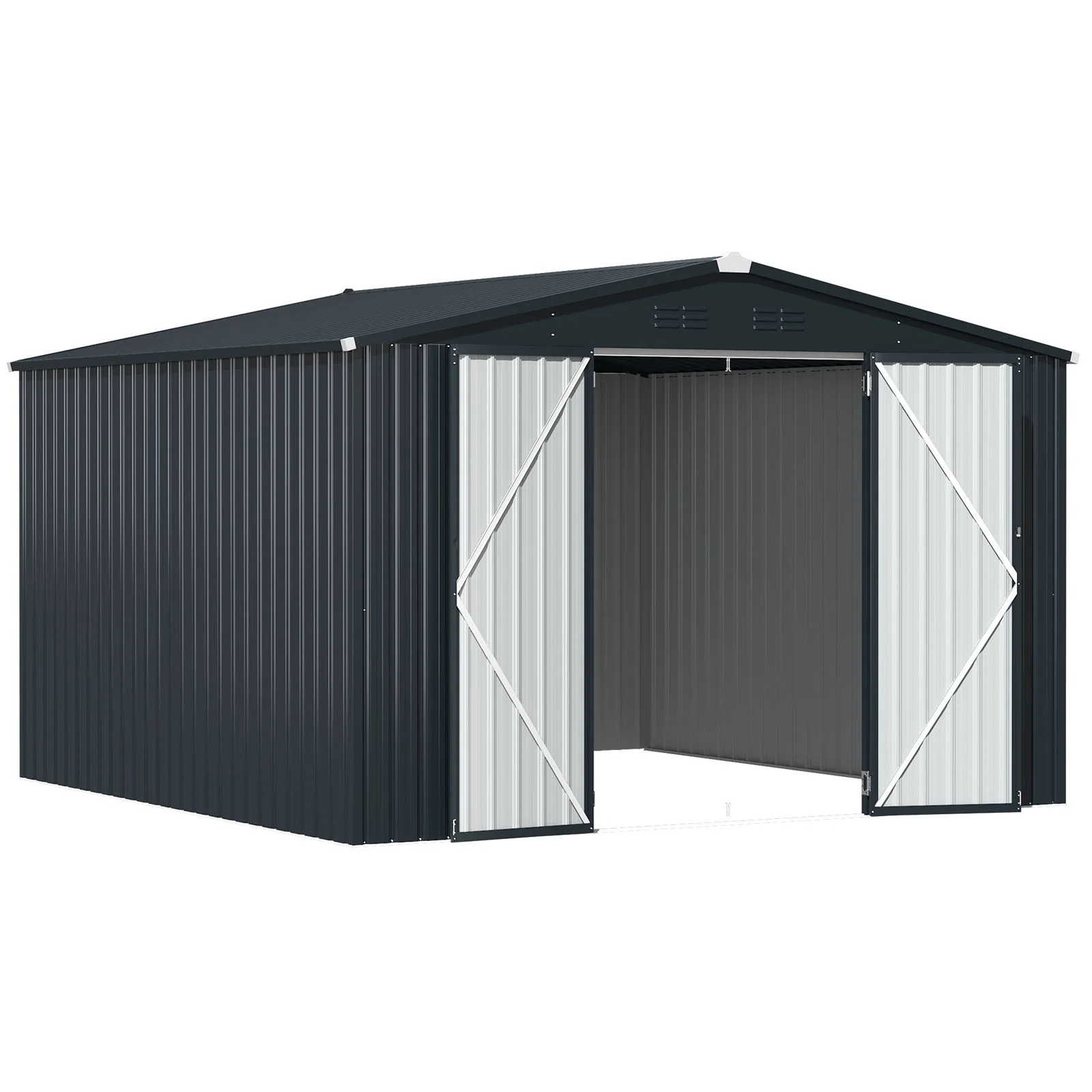 AECOJOY 10' x 12' Outdoor Metal Storage Shed with Lockable Door for Backyard in Gray