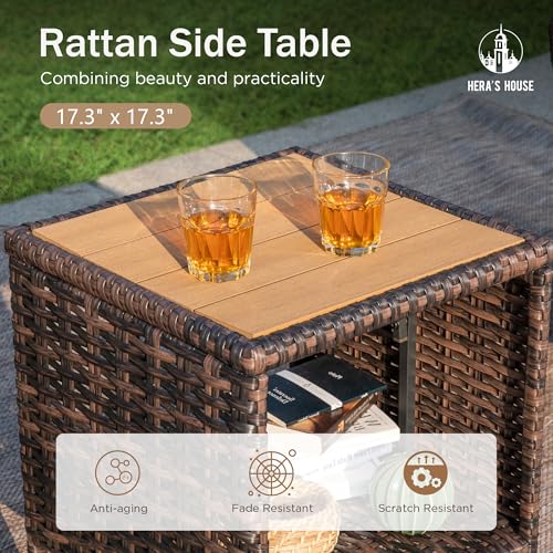 HERA'S HOUSE High Back Patio Furniture Set with Swivel Chairs, Outdoor Wicker Conversation Sets with 5.5" Comfy Cushions, 4 Piece Outside Sofa Sets