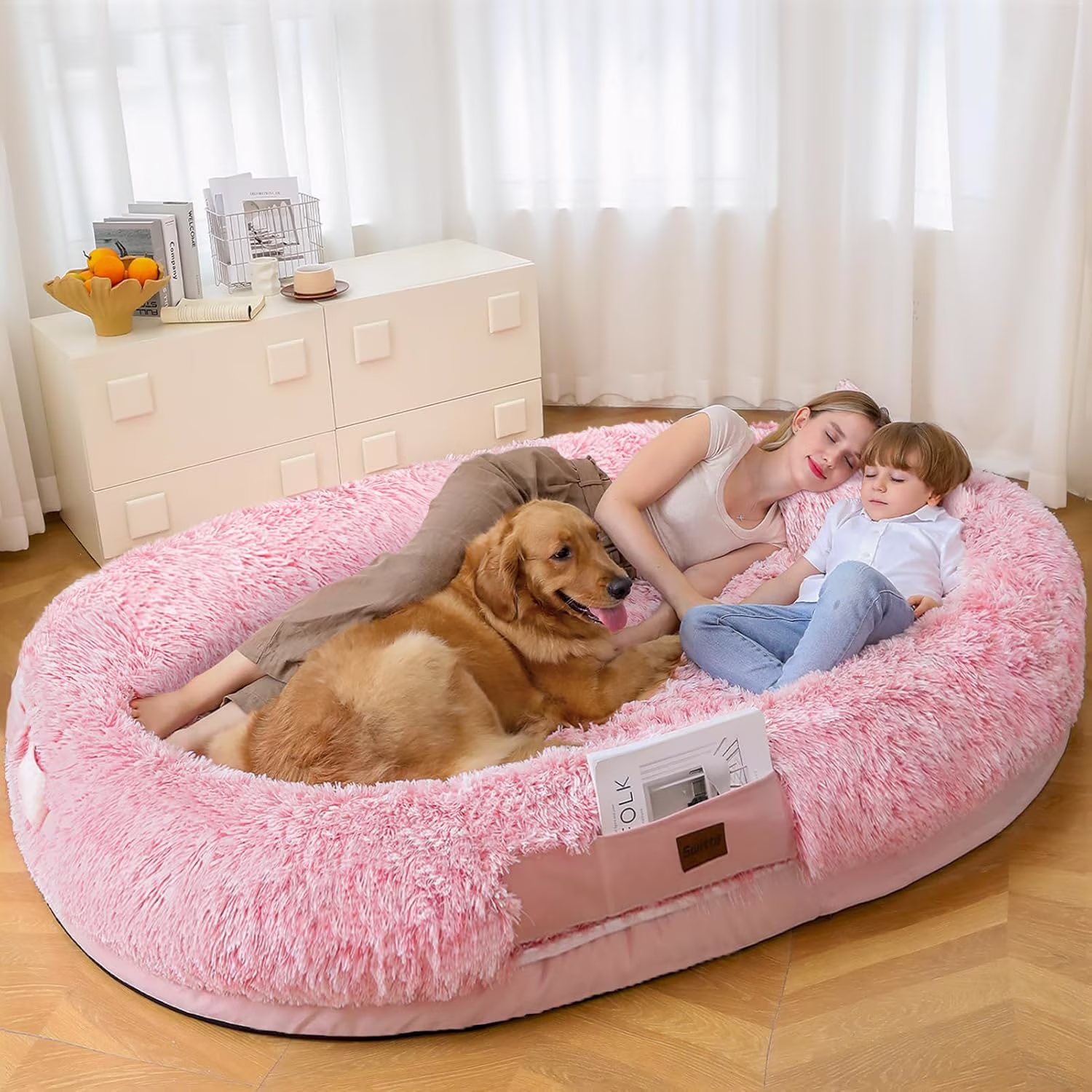 SWITTE Human Dog Bed for Adult, 71"x47"x13" Washable Large Human Size Dog Bed with Blanket for People Doze Off