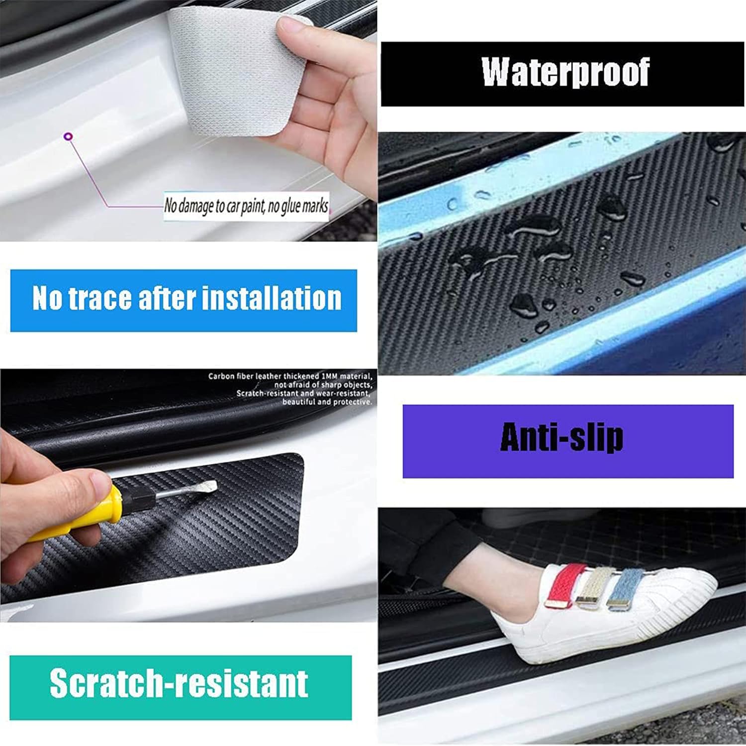 TSAYISI SANITARY 4pcs/Set Door Entry Guard Black Carbon Fiber Textured Leather Car Door Sill Protector Stickers for Toyota Rav4