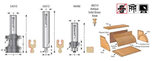 Amana Tool 54314 3-Piece Carbide Tipped Tambour Door / Appliance Garage Door 1/2 inch SHK Router Bit Set