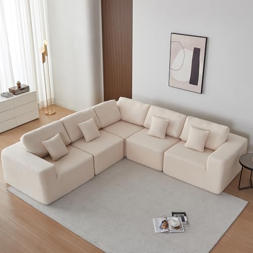 Oversized Modular Sectional Sofa Set, Convertible U Shaped Sofa Couch, 5 Seat Sofa with Chaise, Large Modular Sherpa Fabric Couch for Living Room
