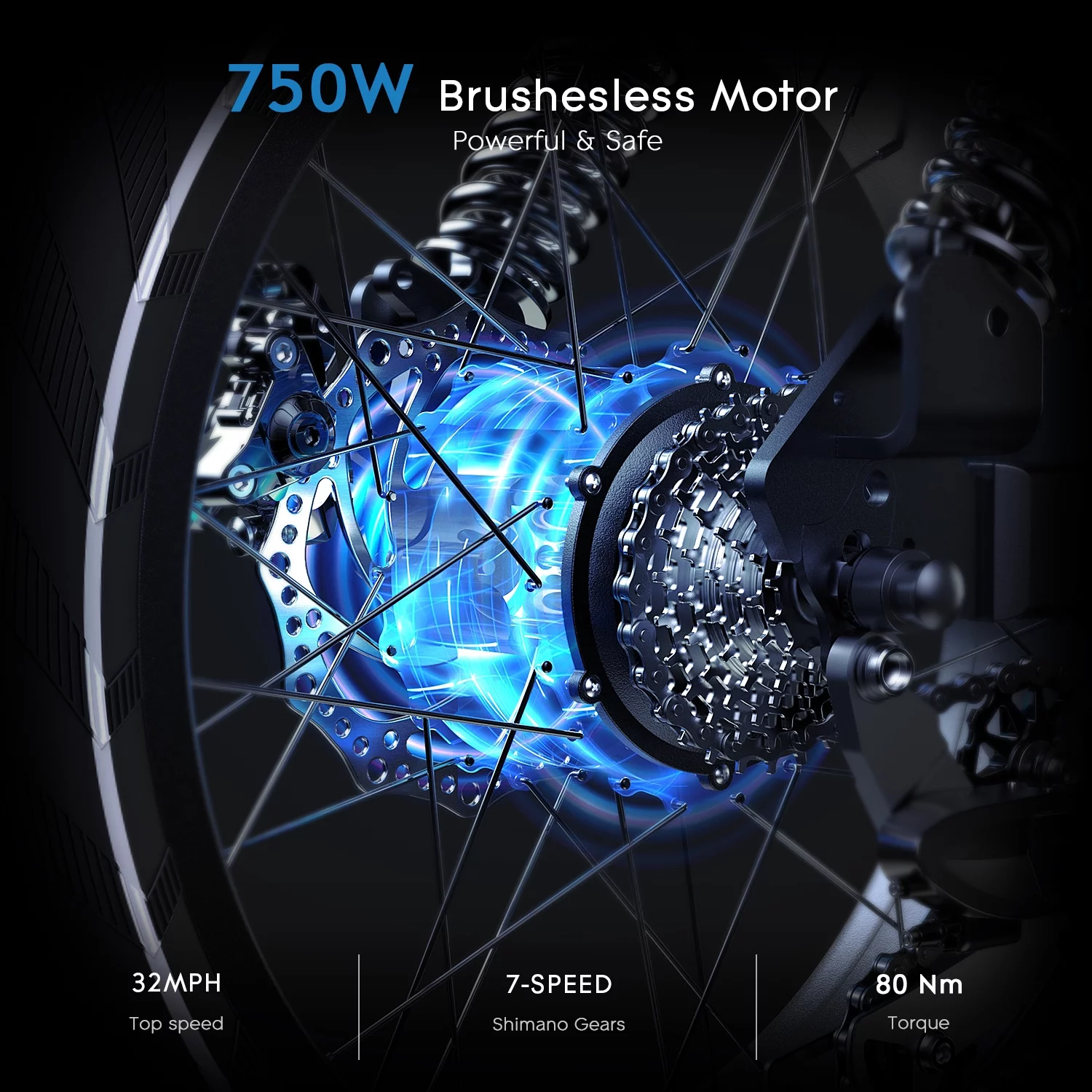 G-Force T7 20 x 4 Fat Tire Electric Bike for Adults, 750W E-Bike with 48V 60Ah Battery, Foldable E Bike, Beach Mountain Snow Electric Bicycle
